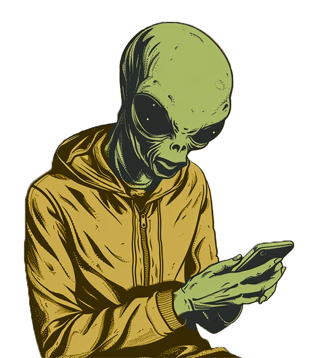 illustration of an alien using a smartphone